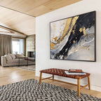 “Gold Splashes & Monochrome Waves” - Abstract Expressionist - Painting On Canvas PT1710