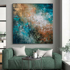 “Teal and Copper Abstract Fusion” - Abstract Impasto Painting On Canvas PS0019