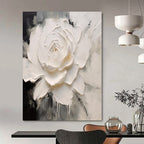 White, Gray with Textured Flower "Sculpted Petals" Impasto Floral Painting On Canvas PS1202