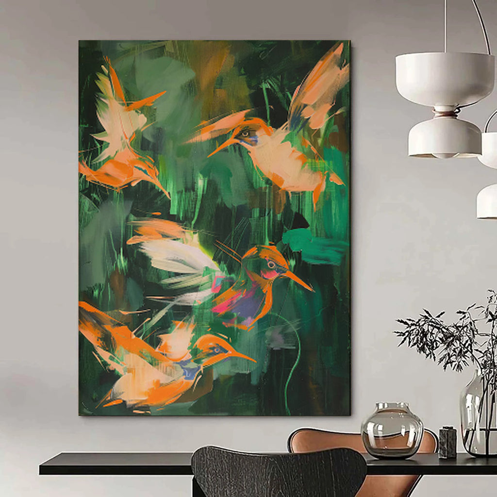 “Colorful Hummingbird Flurry” - Abstract Wildlife Painting On Canvas PT2026