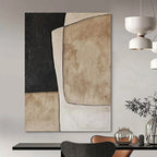 Beige, Black and White with Geometric Shapes "Vintage Geometry" Abstract Painting On Canvas PS1109