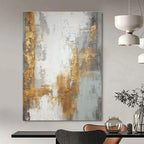 Gray, Gold, White with Textured Layers "Gilded Echoes" Abstract Painting On Canvas PS1270