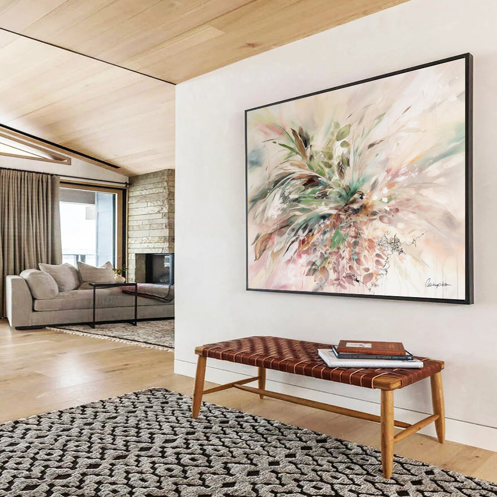 “Floral And Bird Abstract” - Floral Painting On Canvas DKS535