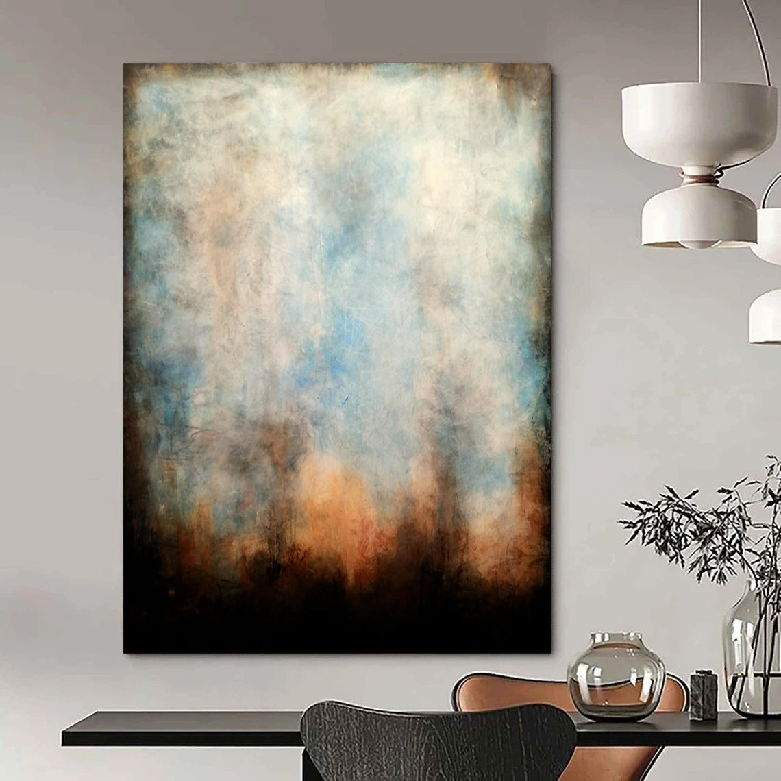 “Blue - Beige Mist” - Abstract Landscape Painting On Canvas PT2324