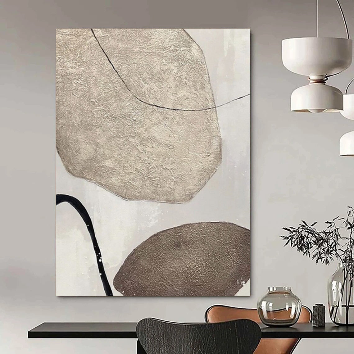“Neutral Shape - Line Abstract” - Minimalist Abstract Painting On Canvas PT1321
