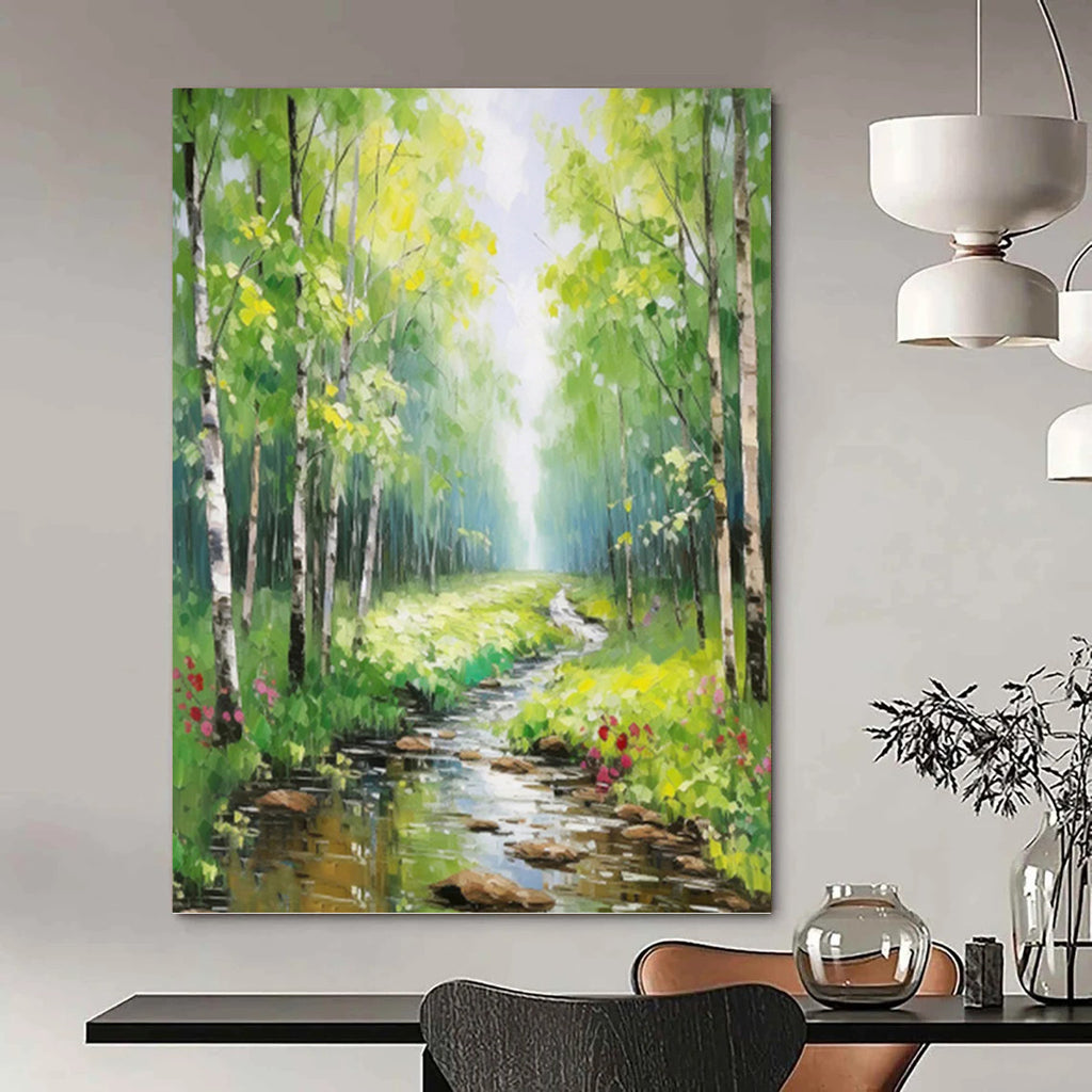“Green Forest Stream” - Impressionist Landscape Painting On Canvas PT1266
