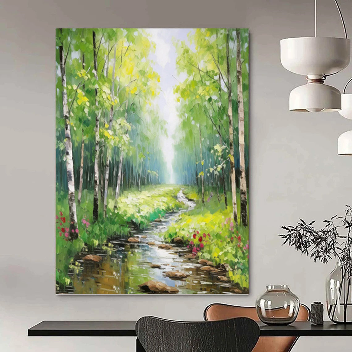 “Green Forest Stream” - Impressionist Landscape Painting On Canvas PT1266