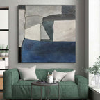 “Gray Block Harmony” - Gray, Blue Abstract Geometric Painting On Canvas PS0386