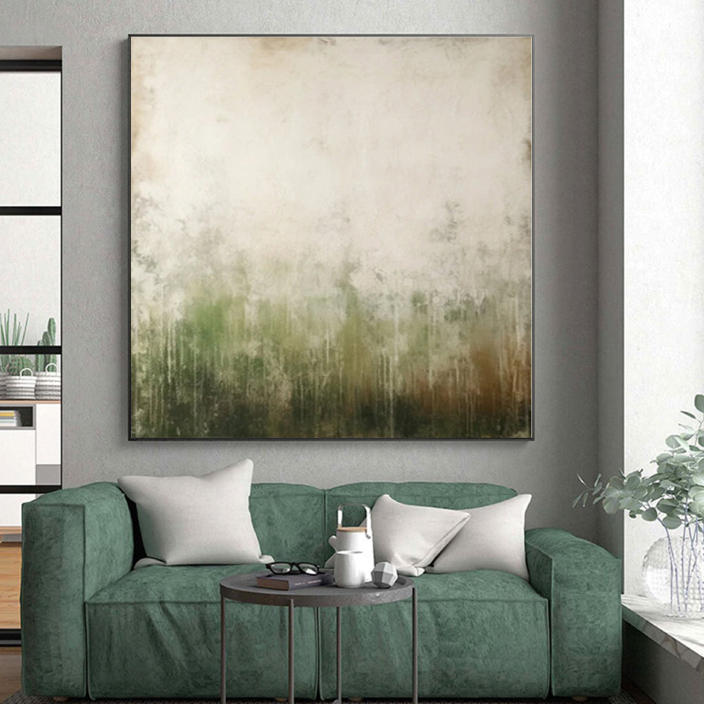 “Green - Gray Abstract Mist” - Green, Gray Abstract Painting On Canvas PS0534