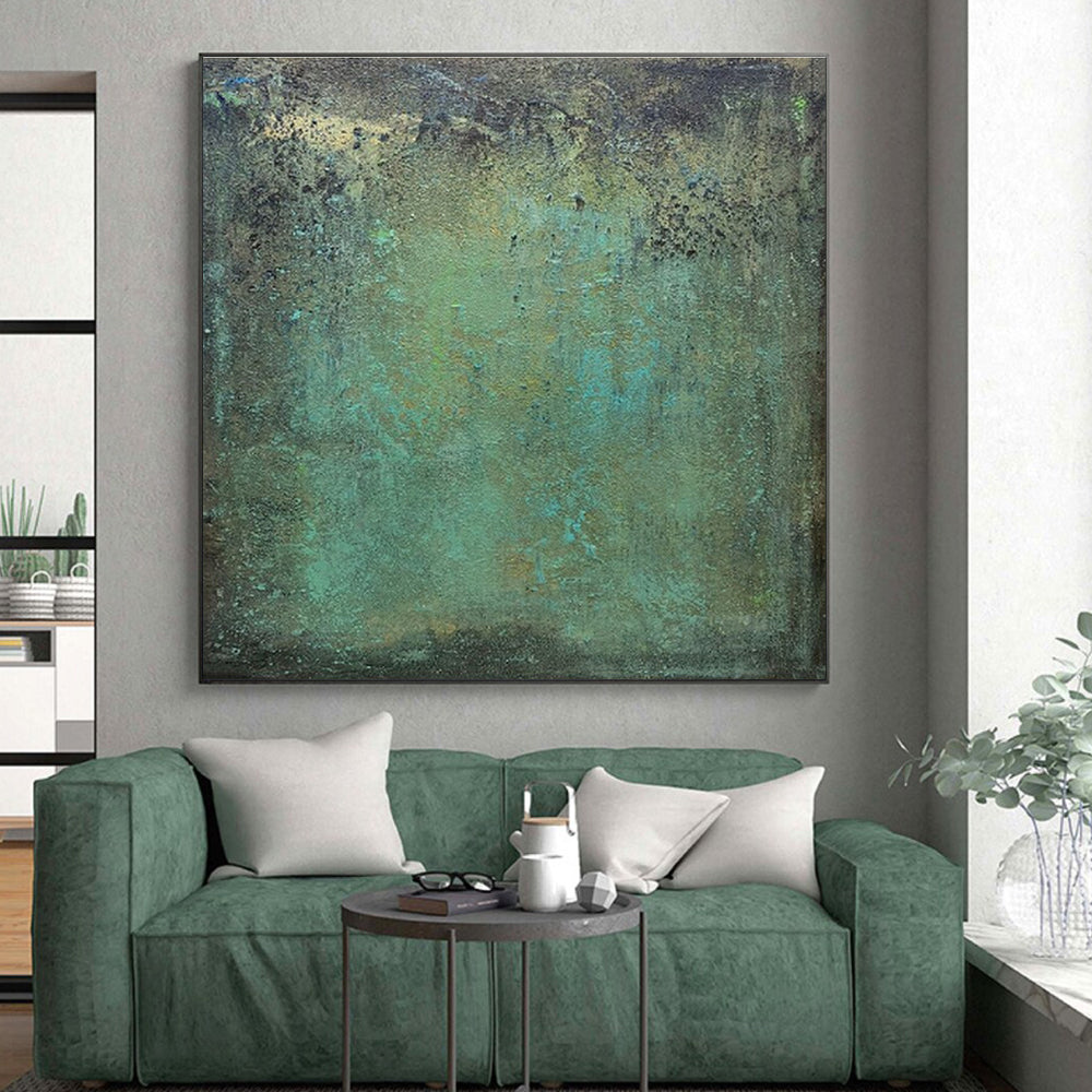 “Teal - Green Patina” - Teal, Green, Brown Abstract Textured Painting On Canvas PS0631
