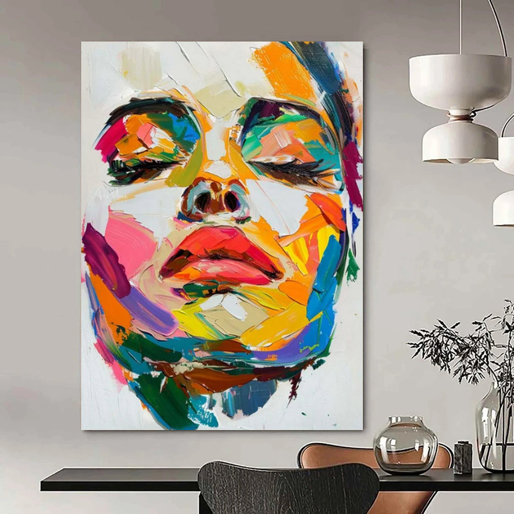 “Colorful Abstract Female Face” - Fauvist Portrait Painting On Canvas PT2244