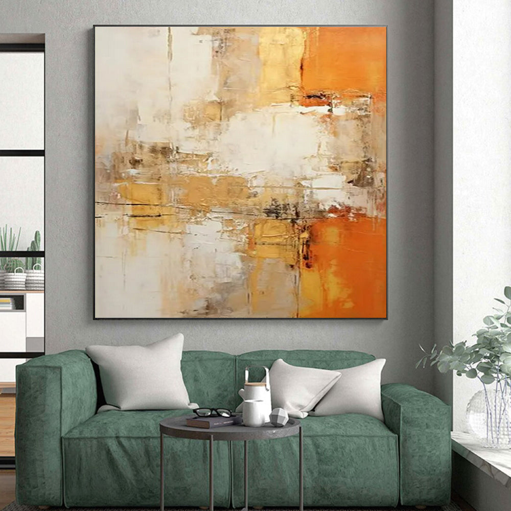 Beige, Orange & White Abstract Blend Painting On Canvas PS0817