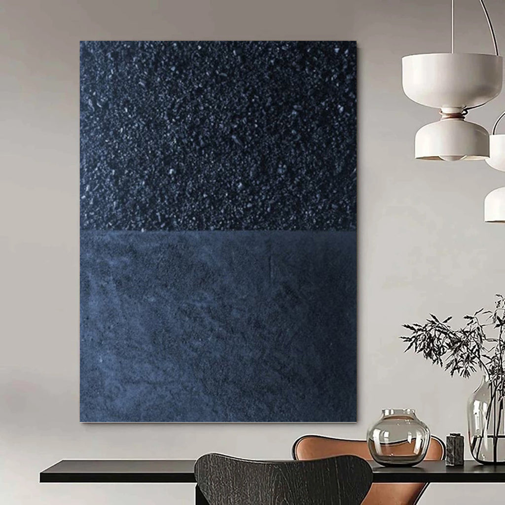 “Black - Dark Blue Minimalist” - Minimalist Abstract Painting On Canvas PT1247