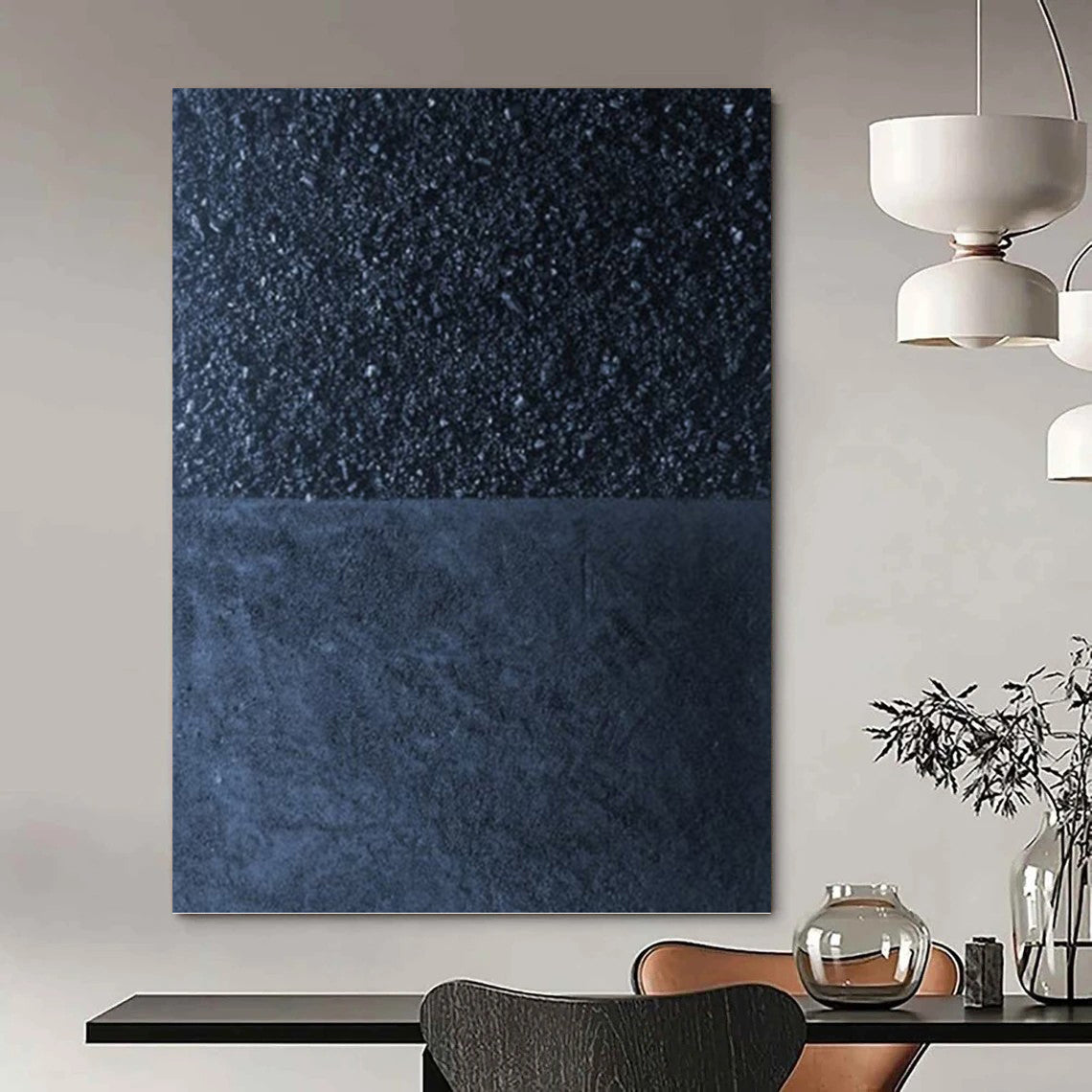 “Black - Dark Blue Minimalist” - Minimalist Abstract Painting On Canvas PT1247