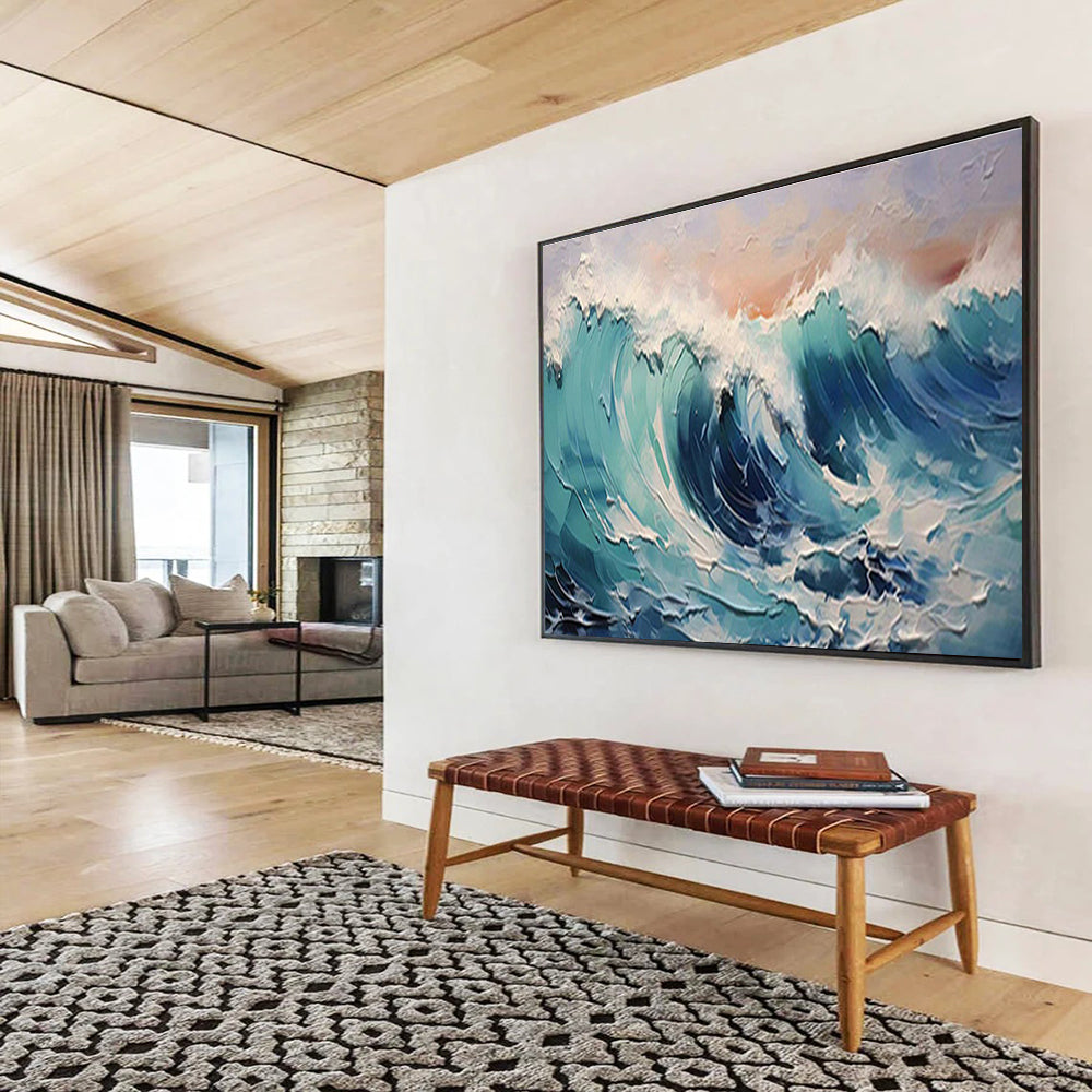Turquoise Tide - Impasto Sea Oil Painting, Ideal for Coastal Bedroom & Patio DKS679