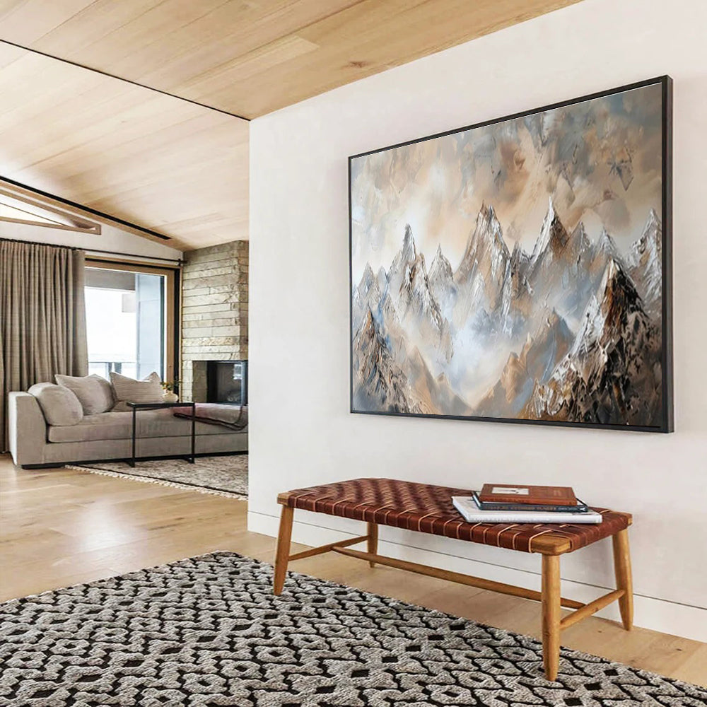 “Misty Mountain Peaks” - Impasto Landscape Painting On Canvas DKS466