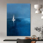 “Deep Blue Sailing Solitude” - Minimalist Seascape Painting On Canvas PT1877
