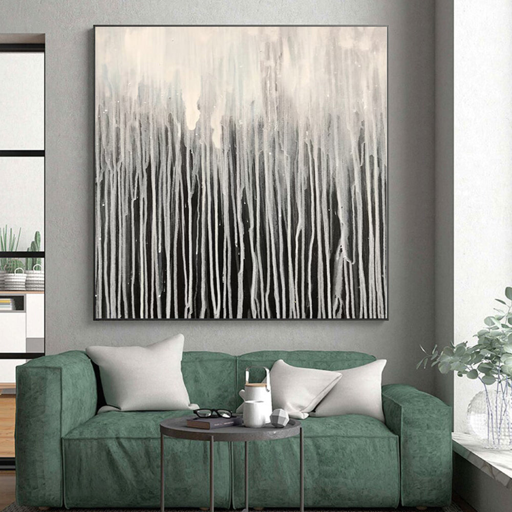 “Black - White Dripping Abstract Curtain” - Minimalist Abstract Painting On Canvas PS0302