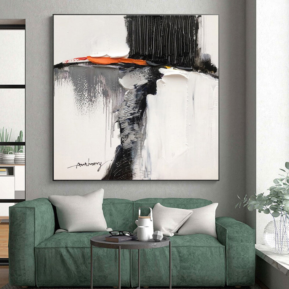 Black, White, Gray, Orange Fragmented Figure “Hidden Identity” - Painting On Canvas PS0791