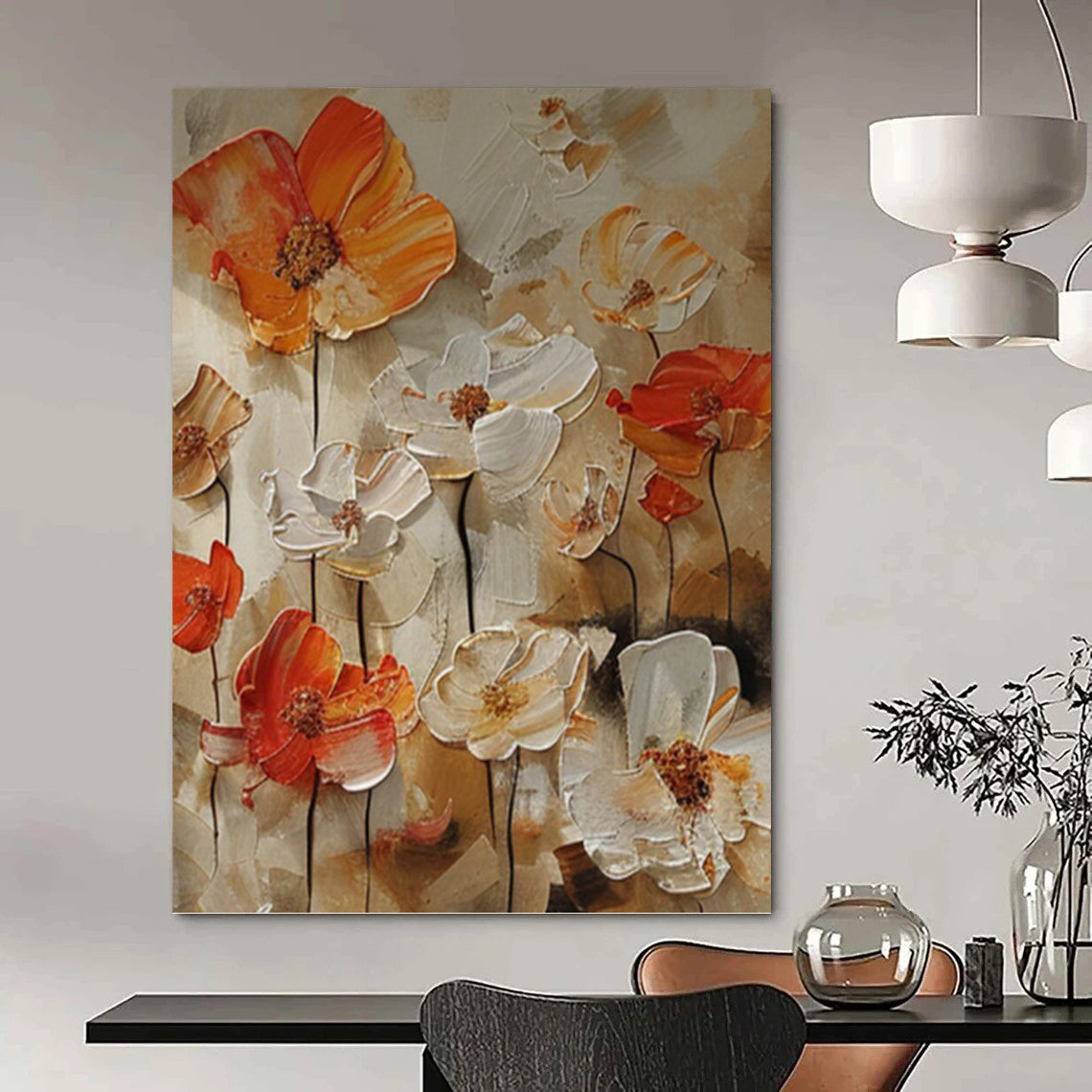 “Orange - White Floral Impasto” - Impressionist - Inspired Floral Painting On Canvas PT1399
