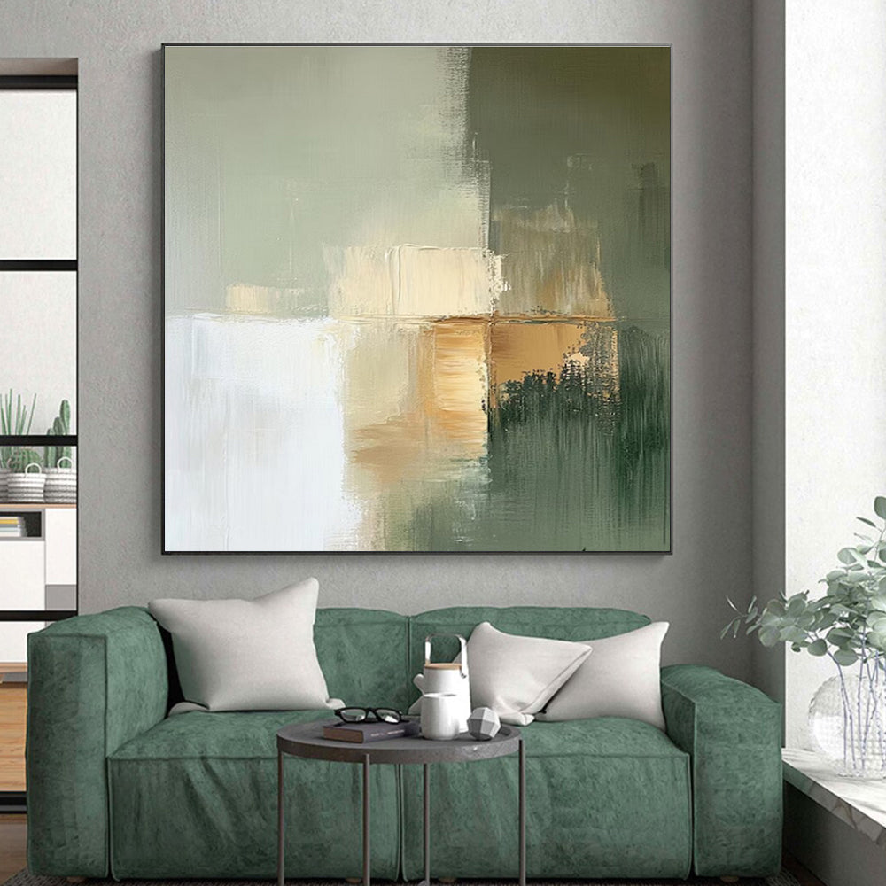 “Neutral Tones Abstract” - Green, Beige, Gray Abstract Minimalist Painting PS0770