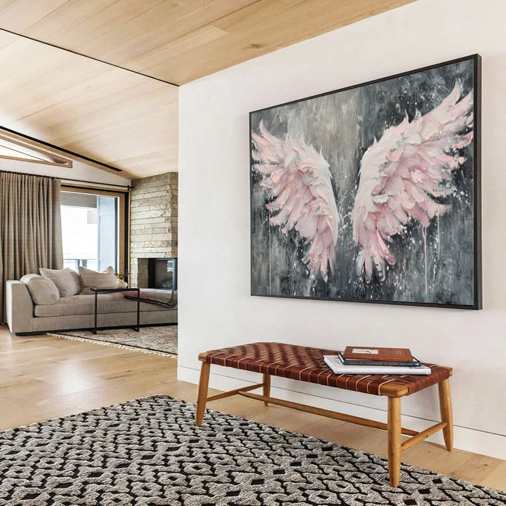 “Pink Wings on Gray” - Textured Pink “Angelic Wings” Painting On Canvas PT1618
