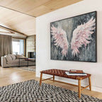 “Pink Wings on Gray” - Textured Pink “Angelic Wings” Painting On Canvas PT1618