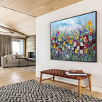 “Colorful Flower Field with Thick Textures” Impasto Floral Painting On Canvas PT1795