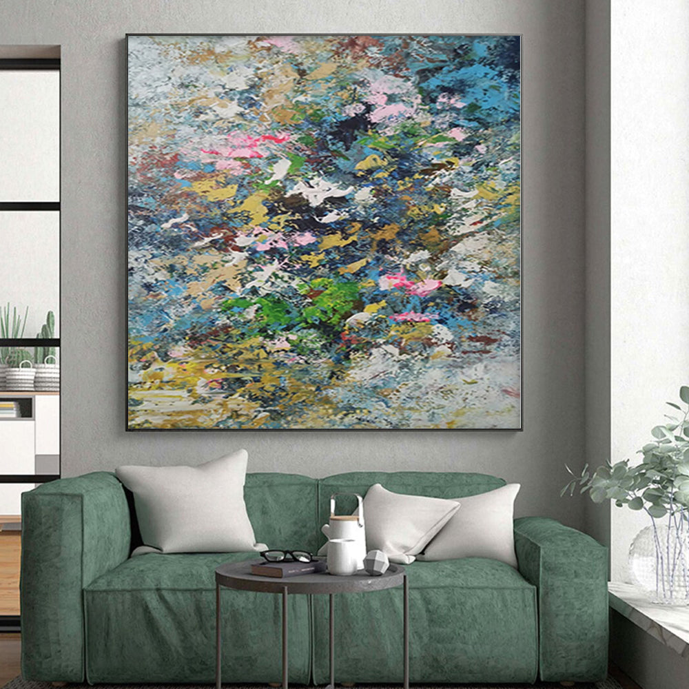 “Colorful Abstract Floral Burst” - Abstract Impasto Painting On Canvas PS0017