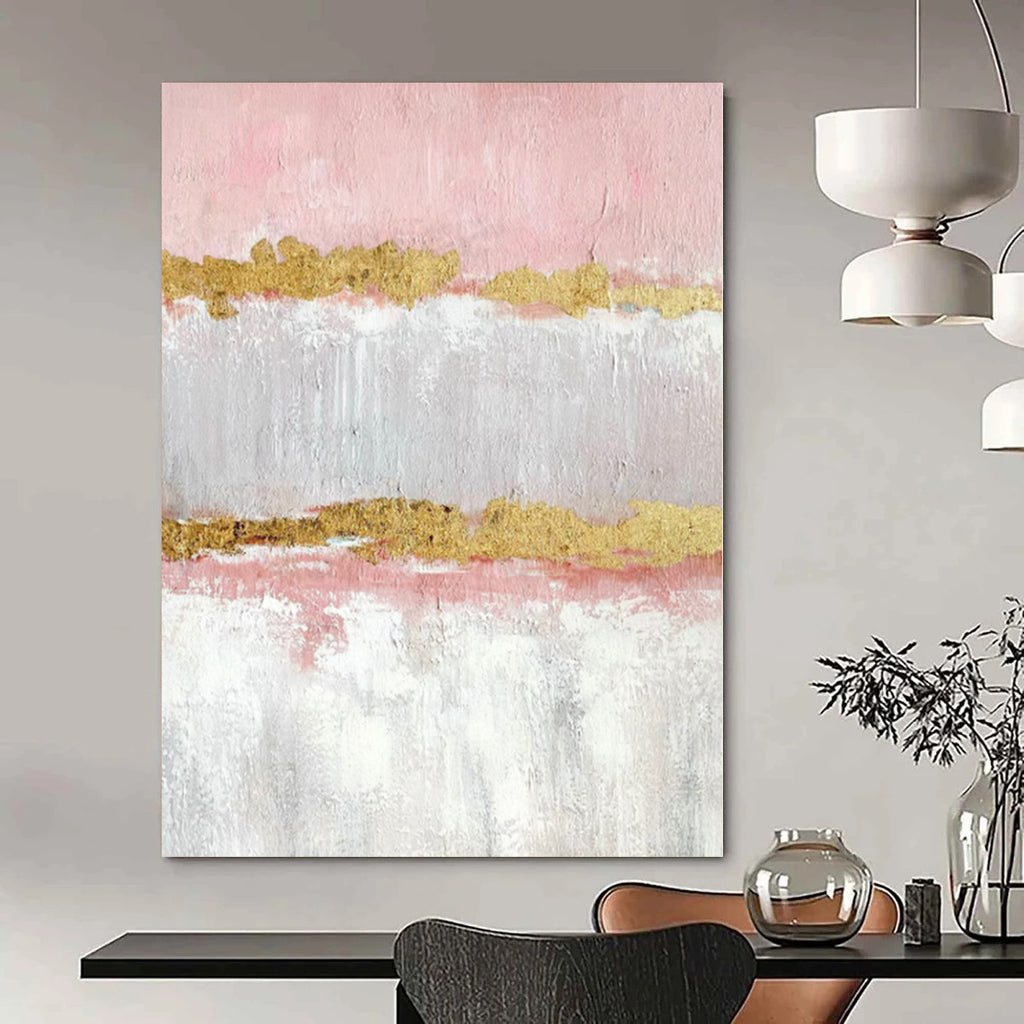 “Pink - Gold Striped Elegance” - Glam Abstract Painting On Canvas PS0207