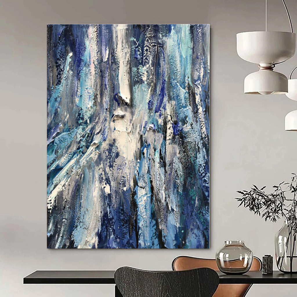 Blue, White, Gray with Textured Layers "Ocean Textures" Abstract Painting On Canvas PS1350