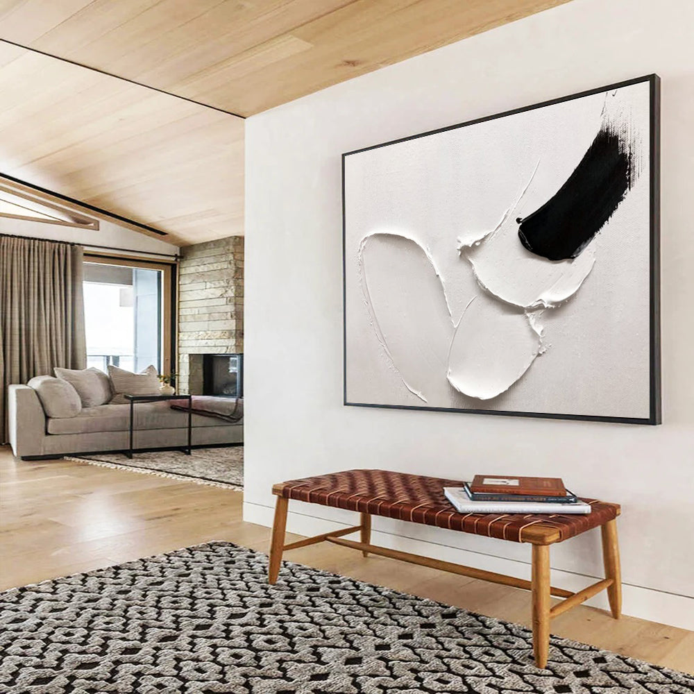 “White - Black Abstract Forms” - Minimalist Oil Painting on Canvas DKS909