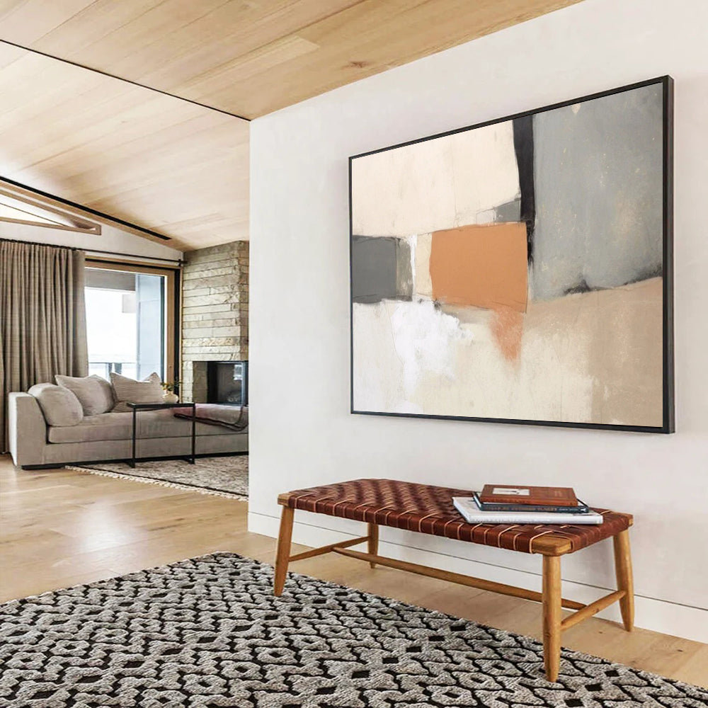 “Earth - Toned Geometric Collage” - Abstract Minimalist Painting On Canvas PT076