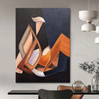 “Geometric Shapes: Brown, Orange, and Purple Abstract” - Cubist - Inspired Abstract Painting On Canvas PT0927