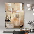 “Beige and Brown Abstract Cubist - inspired Painting” - Modern Abstract On Canvas PT0984