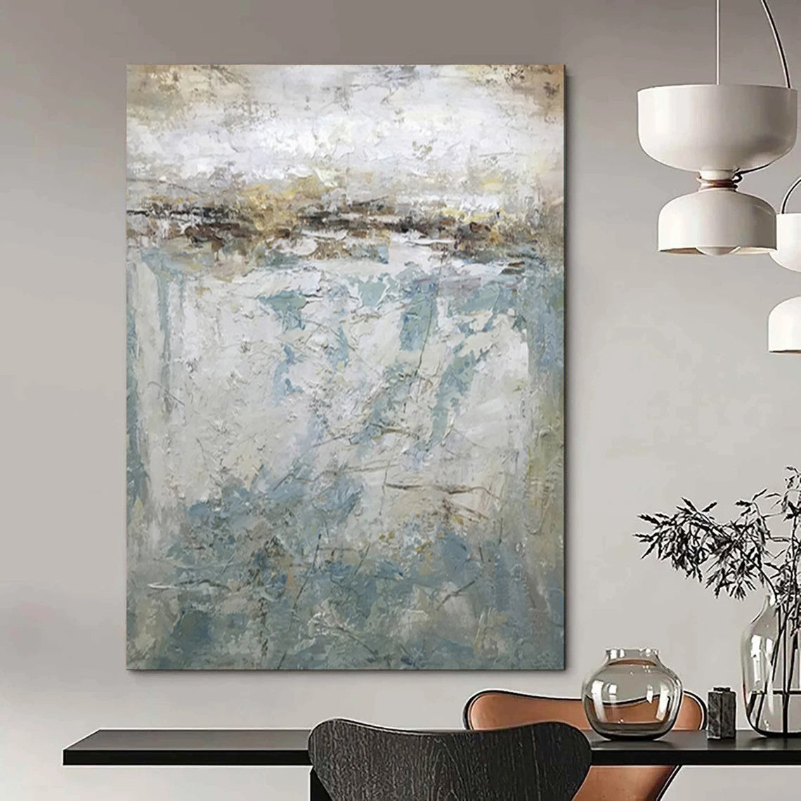“Gray - Blue Abstract Landscape” - Textured Abstract Painting On Canvas PT1972