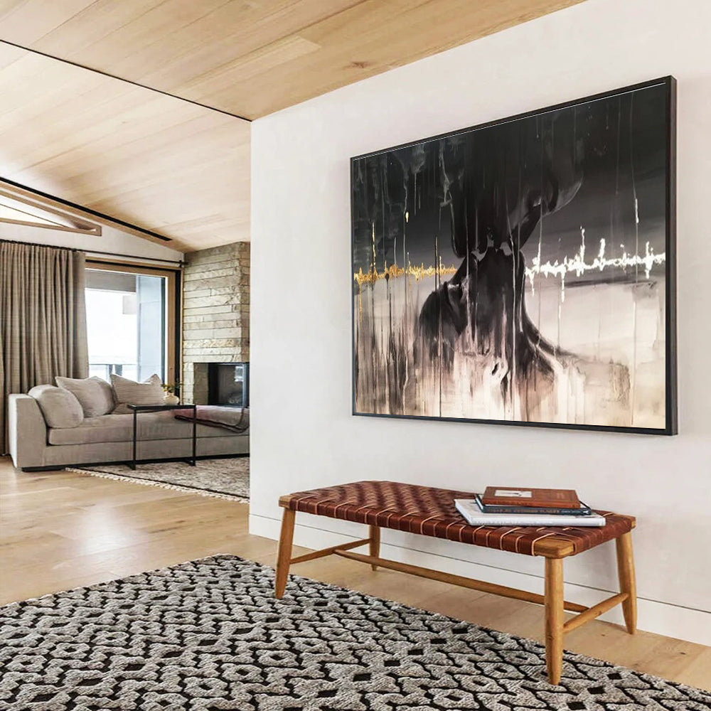 “Black and Gold Abstract Figure” - Abstract Acrylic Painting On Canvas DKS900