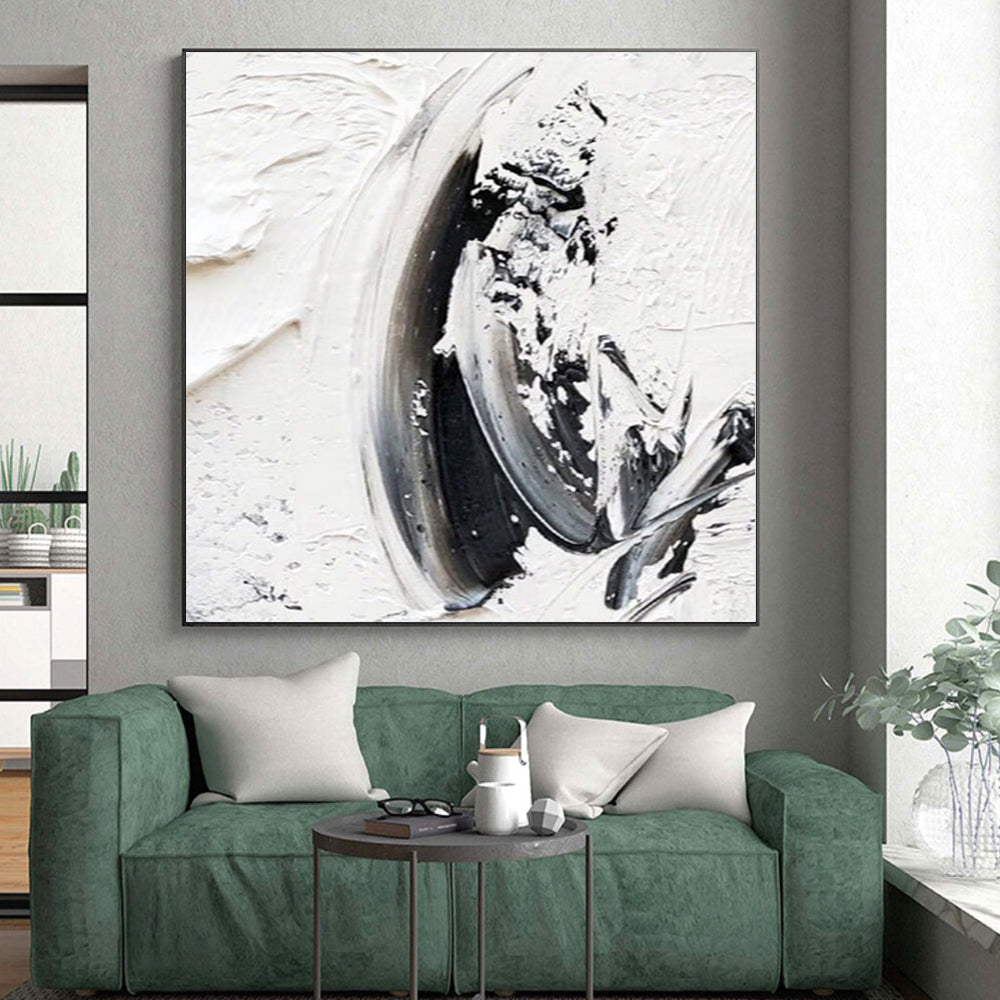 “Subtle Black - White Abstract Swirls” - Minimalist Abstract Painting On Canvas PS0242