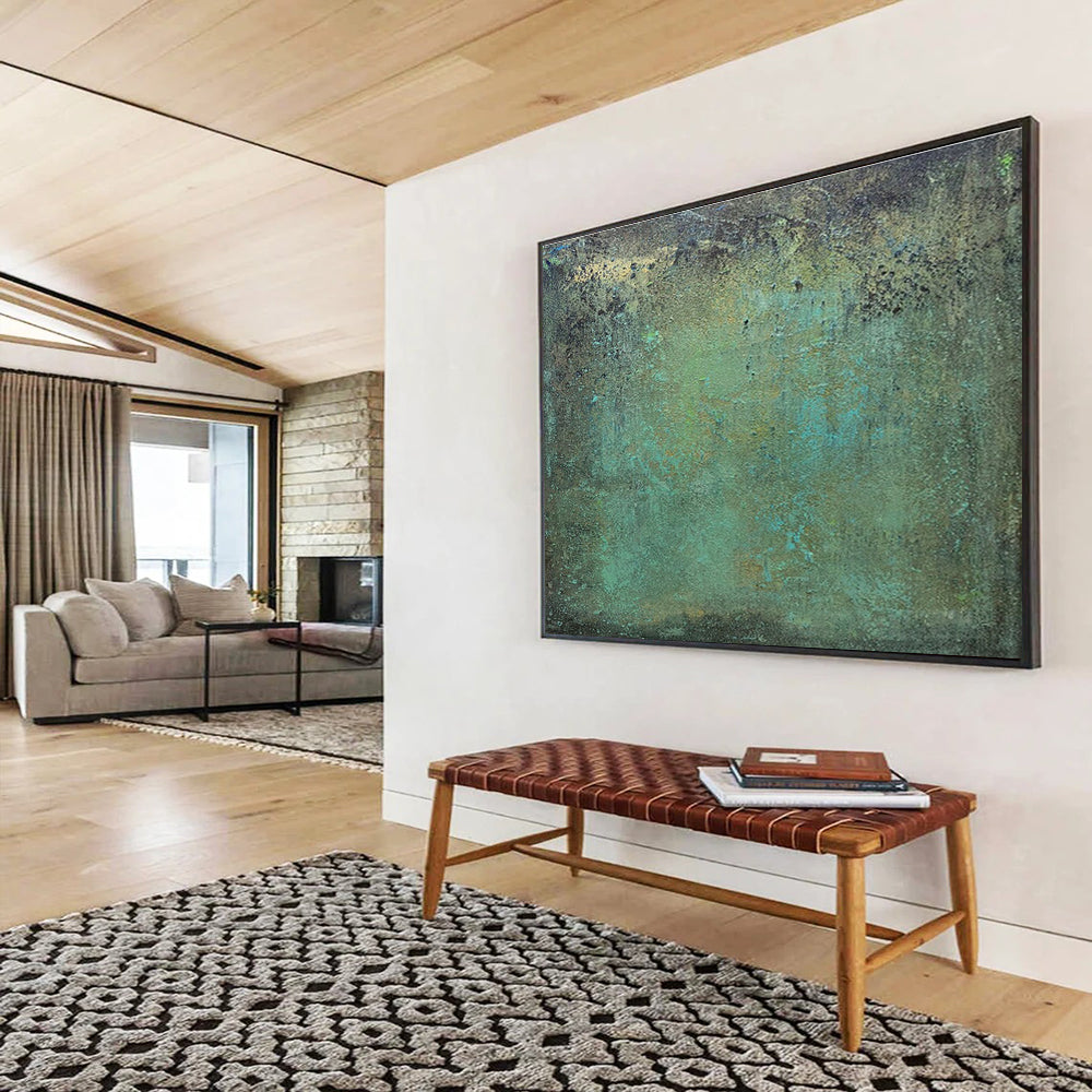 “Teal - Tinted Textured Abstract” - Textured Abstract Painting, Perfect for Bathroom & Coastal - Style Room DKS600