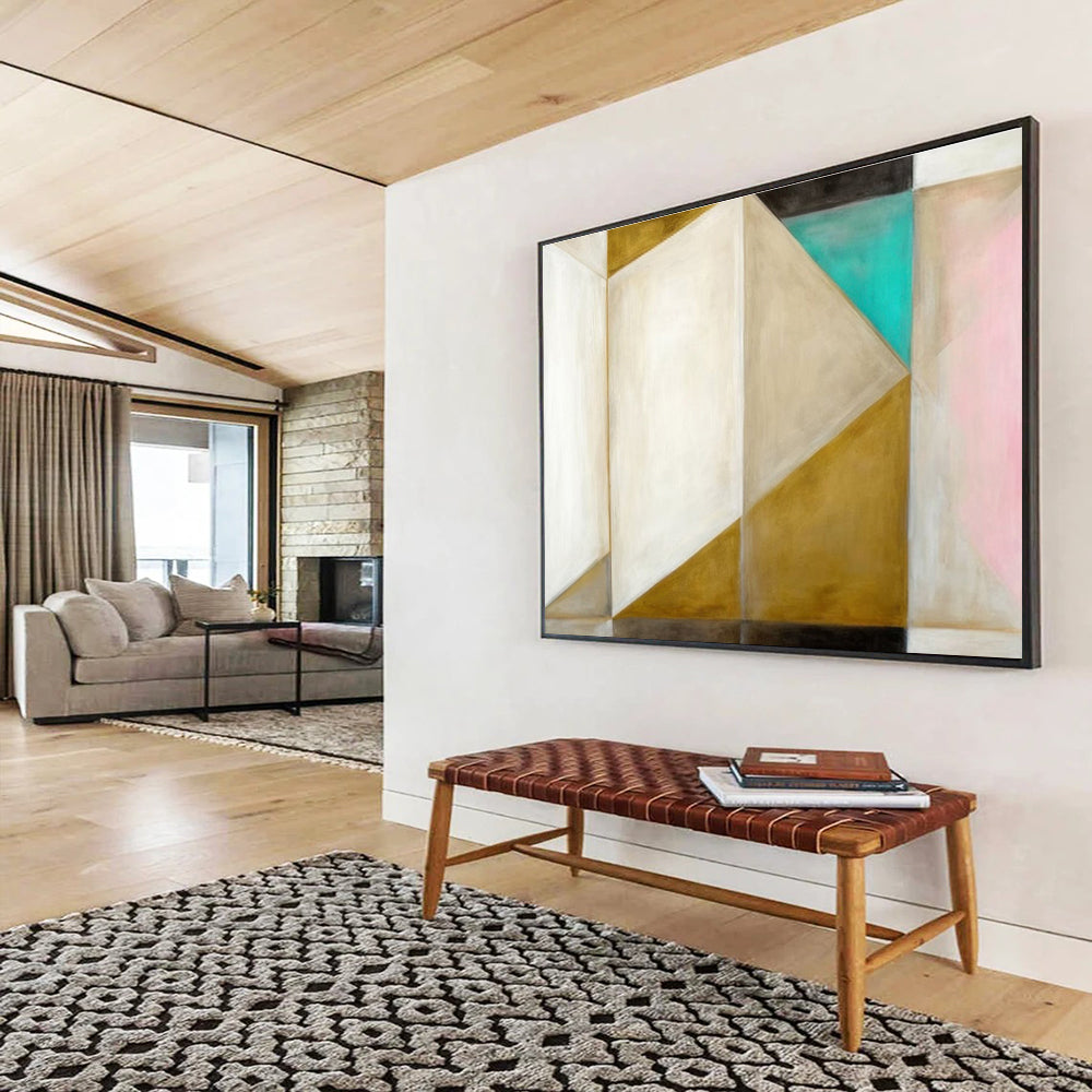 “Gold - White Geometric Harmony” Abstract Painting On Canvas DKS283