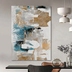 “Blue, Gray, and Gold Abstract” - Minimalist Abstract Painting On Canvas PT2245