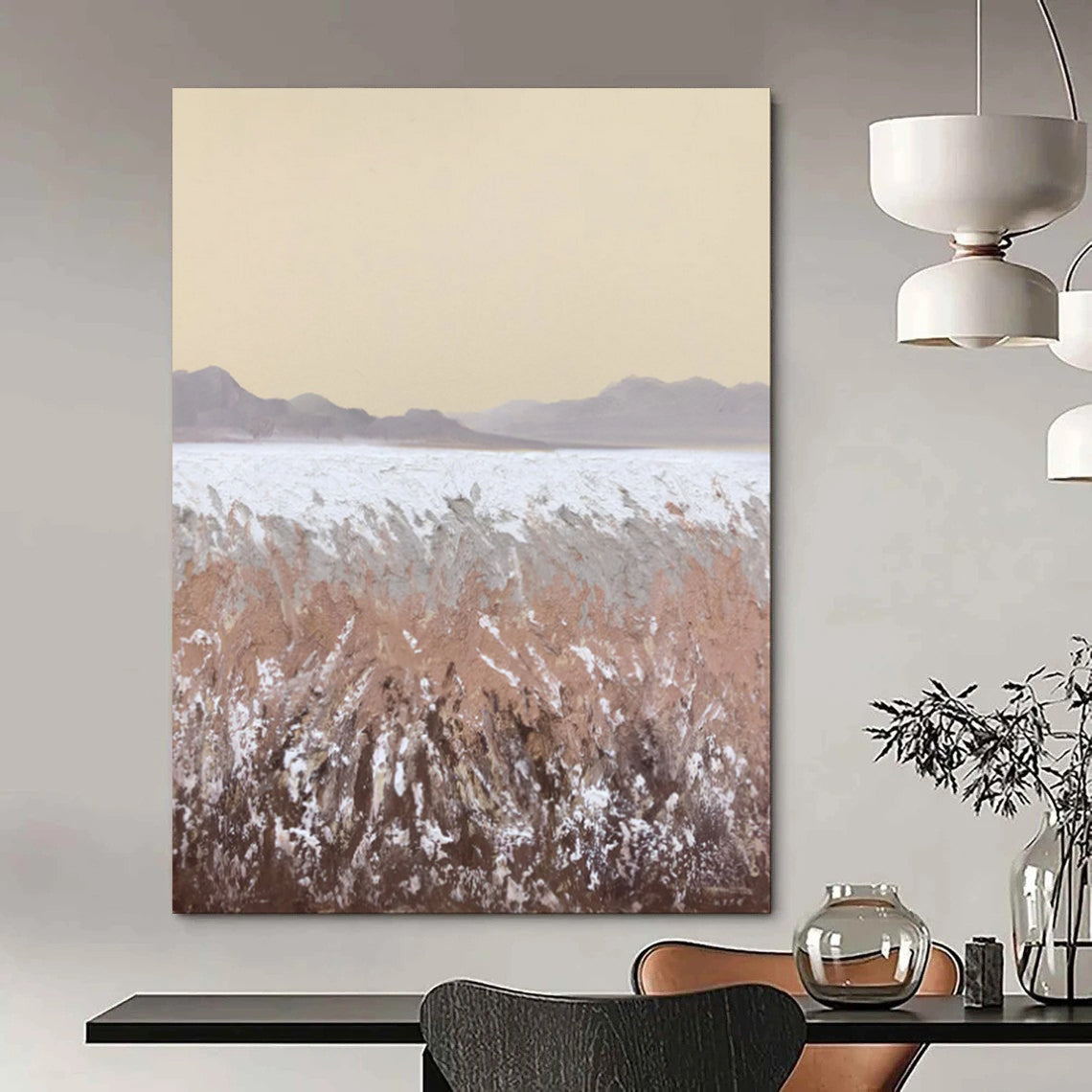 Beige - Brown - Gray Abstract Landscape, Evoking the Style of Georgia O'Keeffe's Desertscapes, Painting On Canvas PT2090
