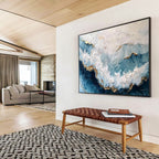 Blue and Gold Textured Waves Contemporary Abstract Painting On Canvas DKS156