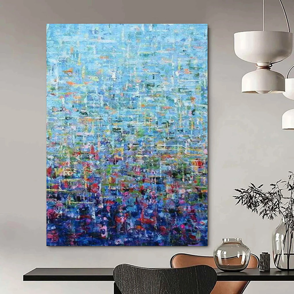 “Blue Abstract Grid” - Pointillist Abstract Painting On Canvas PT2349