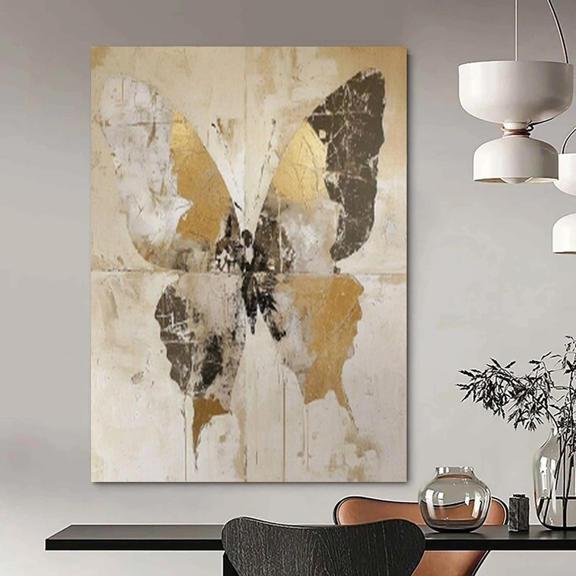 “Vintage Gold Butterfly” - Retro - Inspired Mixed - Media Painting On Canvas PT2206