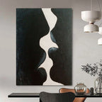 Black, White with Abstract Shapes "Shadow Kiss" Minimalist Painting On Canvas PS1199