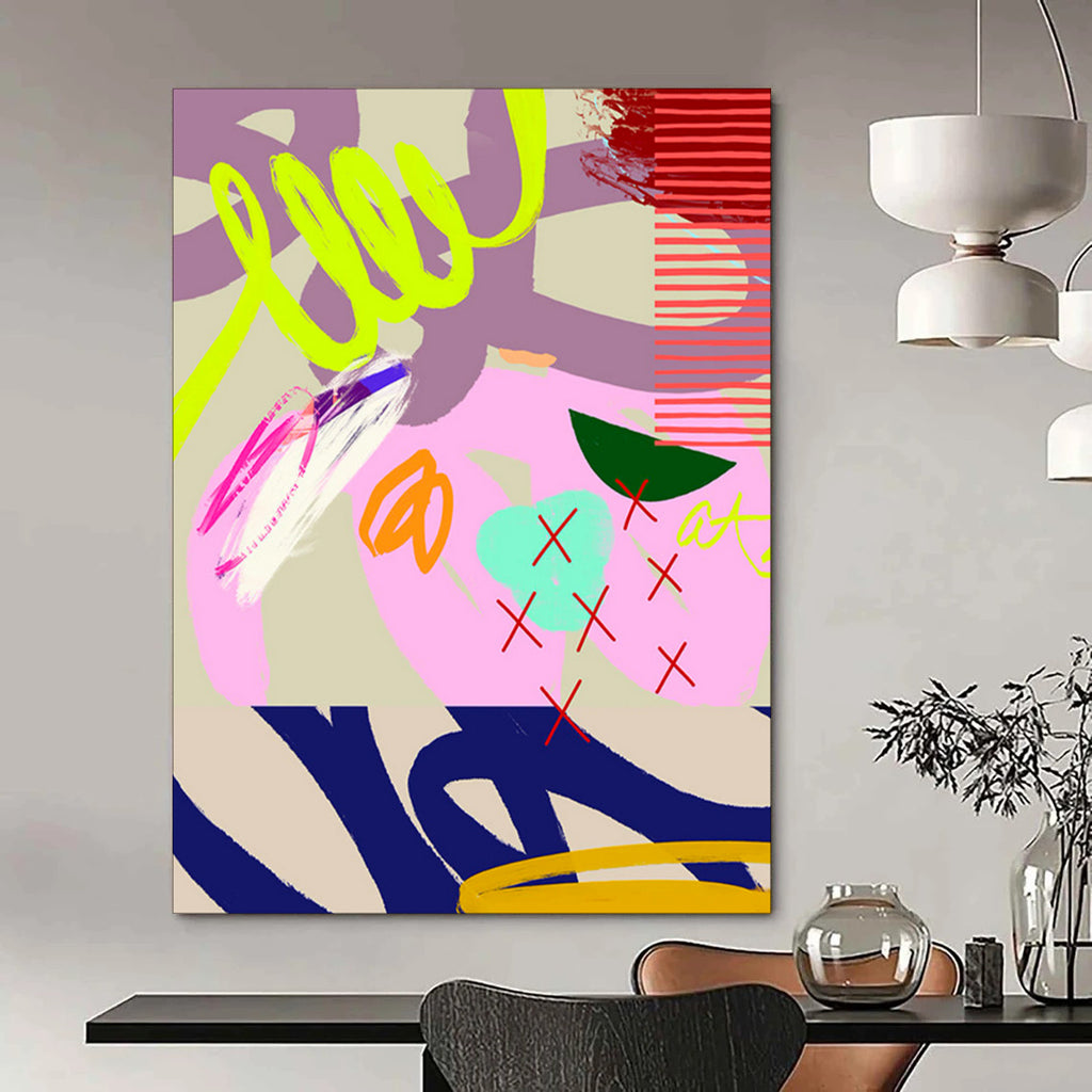 “Neon and Pastel Abstract Doodles” - Contemporary Doodle - Art Painting On Canvas PT1842