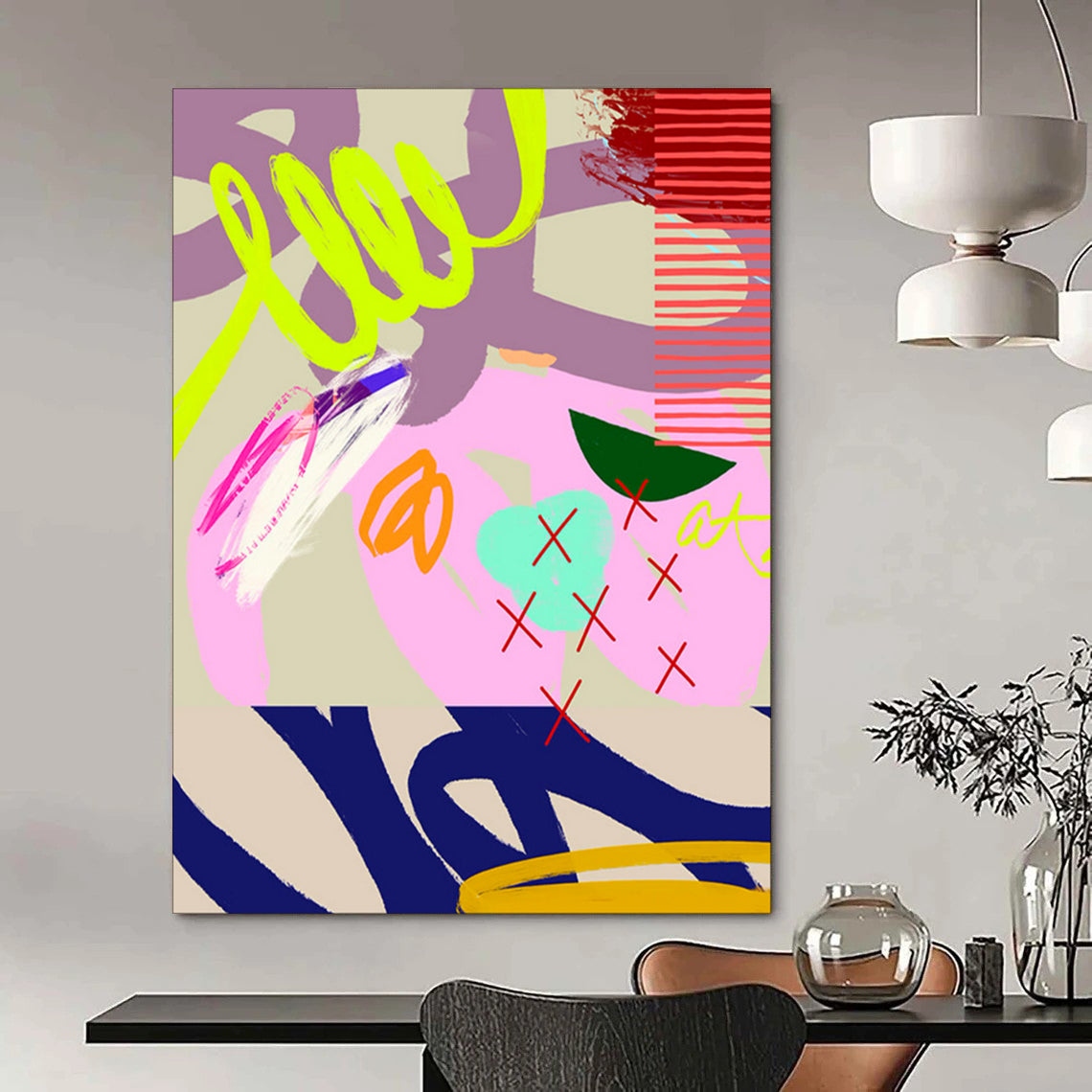 “Neon and Pastel Abstract Doodles” - Contemporary Doodle - Art Painting On Canvas PT1842