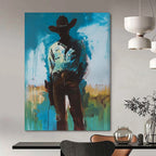 Mysterious Cowboy: Silhouette in Blue Painting On Canvas DS102