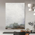 “Hazy Gray Tree Line” - Light Gray Sky with Faint Green Trees Painting On Canvas DS222